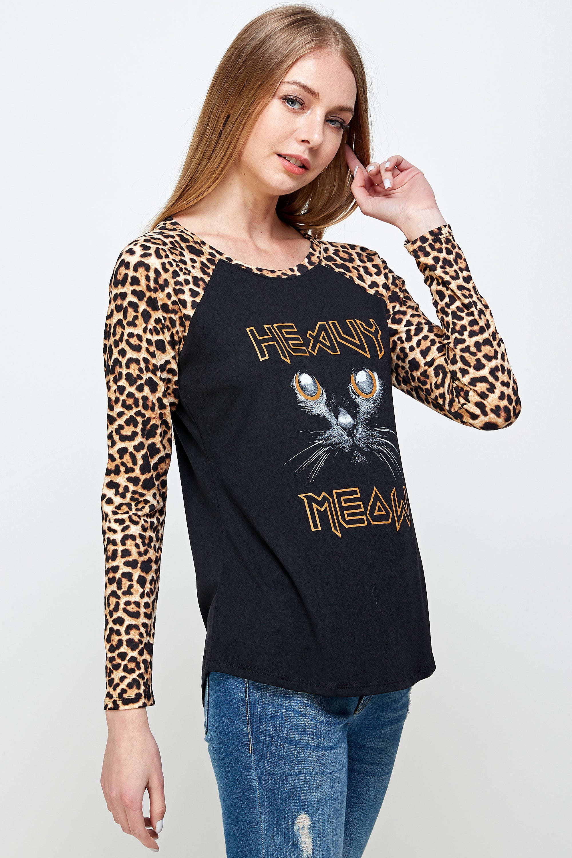 HEAVY MEOW LONG SLEEVE LEOPARD RAGLAN SHIRT-2