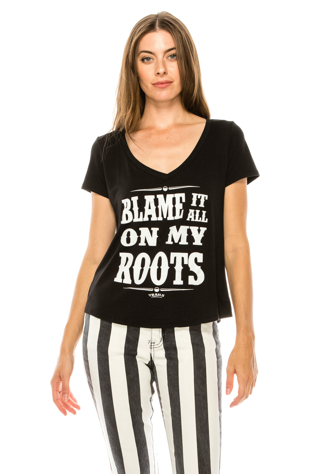 BLAME IT ON MY ROOTS SHORT SLEEVE V NECK TOP-0