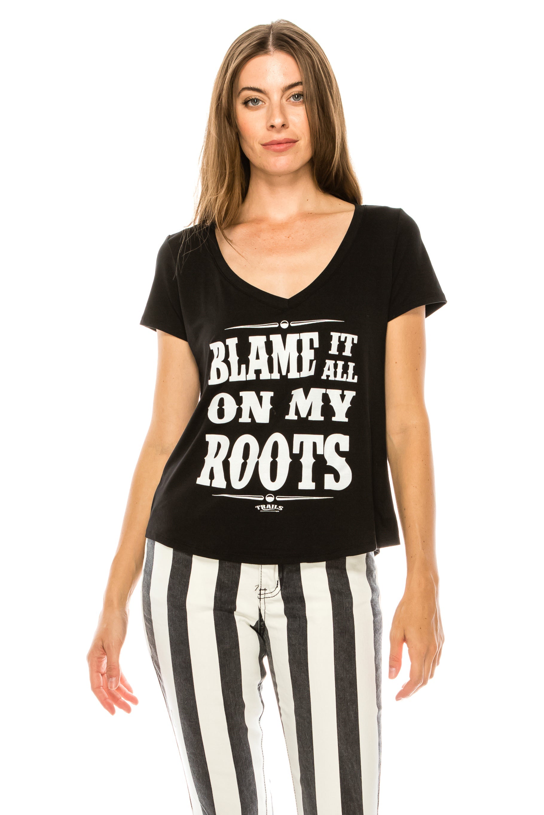 BLAME IT ON MY ROOTS SHORT SLEEVE V NECK TOP-0
