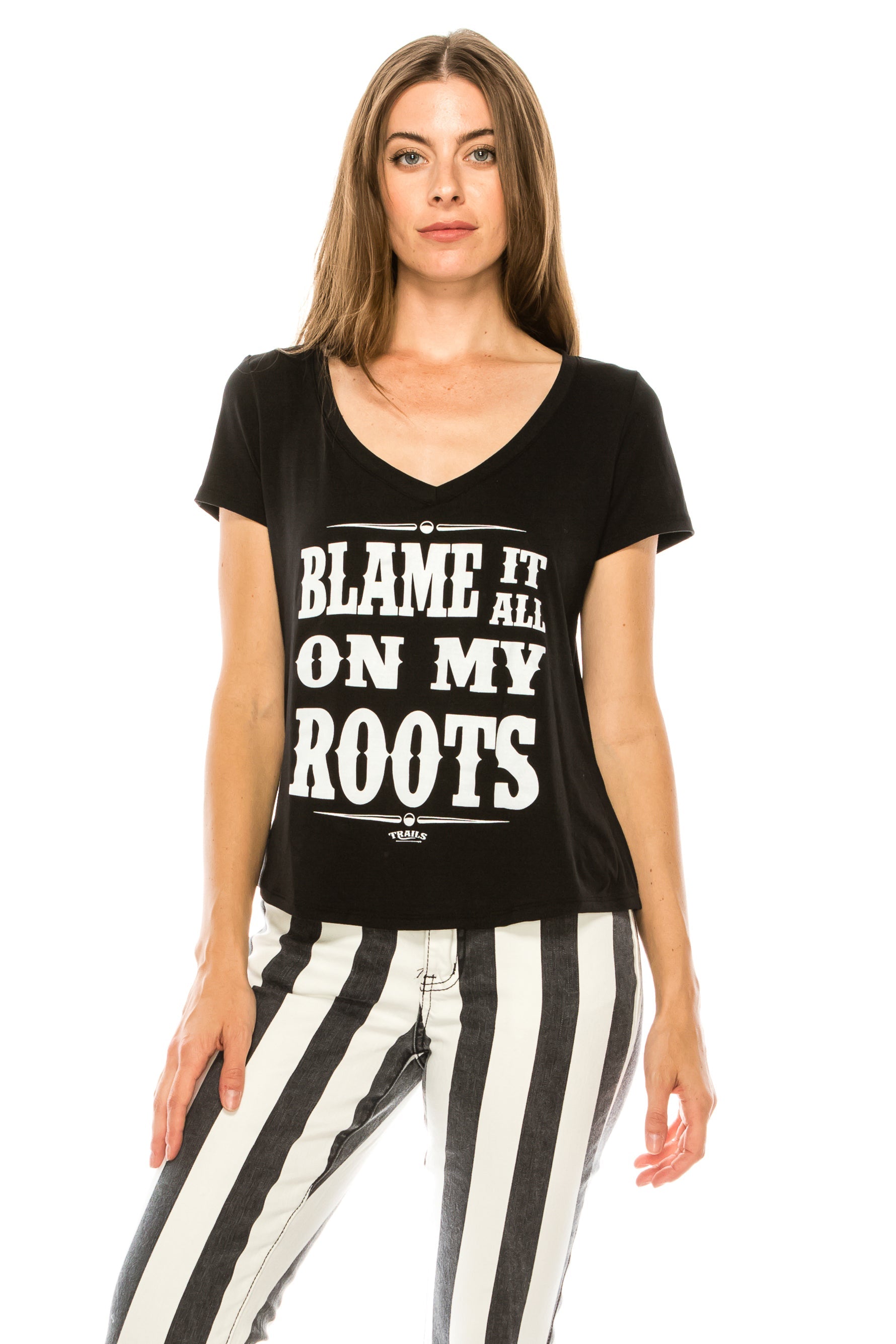 BLAME IT ON MY ROOTS SHORT SLEEVE V NECK TOP-1