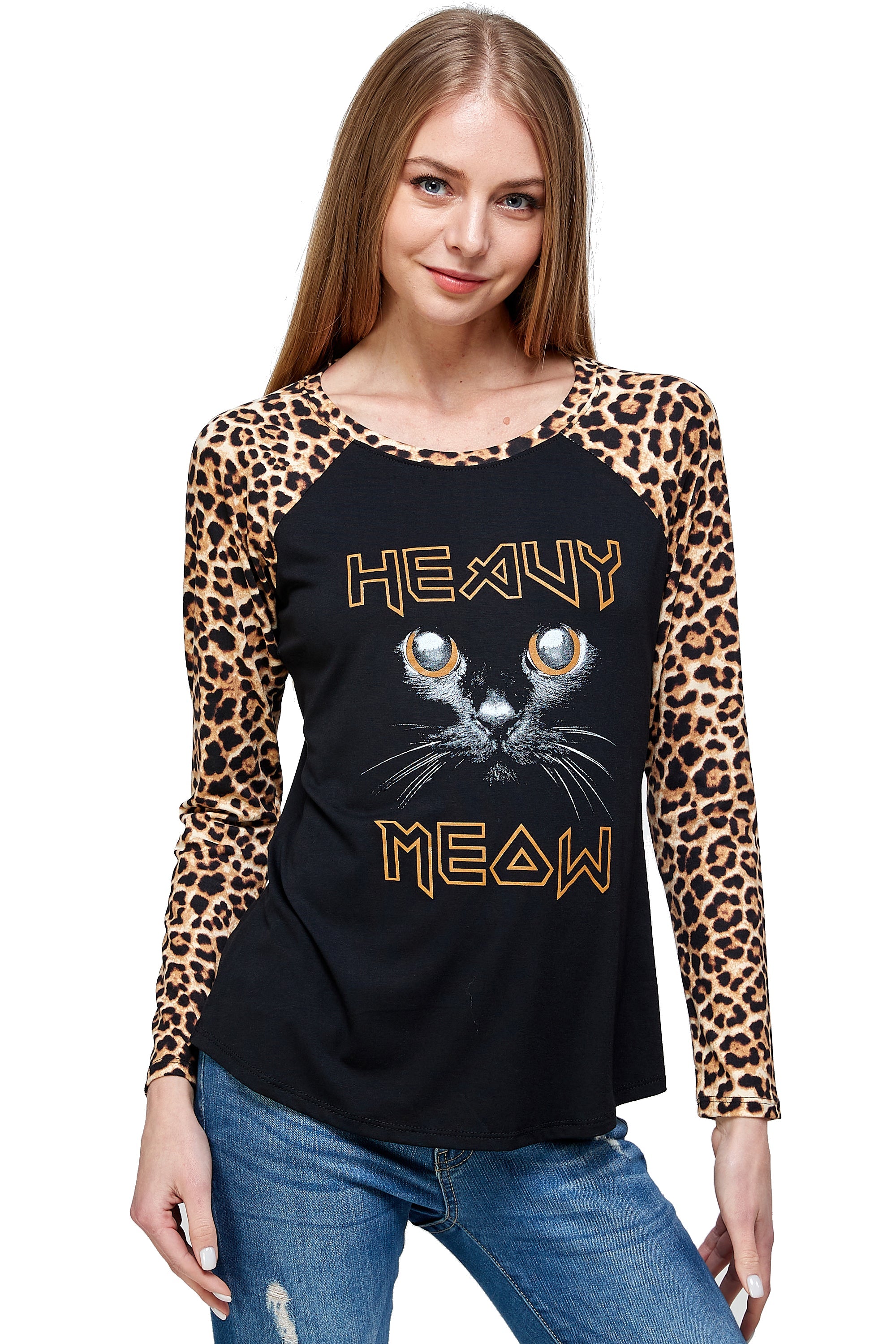HEAVY MEOW LONG SLEEVE LEOPARD RAGLAN SHIRT-0